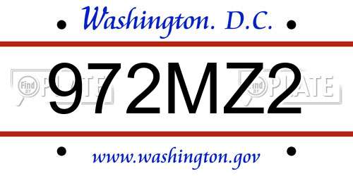 972MZ2 District Of Columbia License Plate