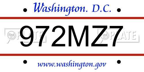 972MZ7 District Of Columbia License Plate