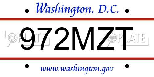 972MZT District Of Columbia License Plate