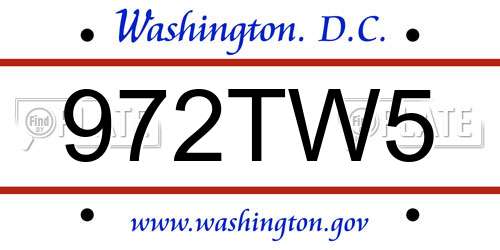 972TW5 District Of Columbia License Plate