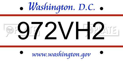 972VH2 District Of Columbia License Plate