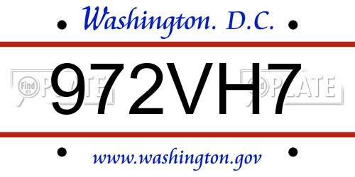 972VH7 District Of Columbia License Plate