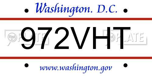972VHT District Of Columbia License Plate