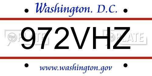 972VHZ District Of Columbia License Plate
