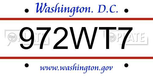 972WT7 District Of Columbia License Plate
