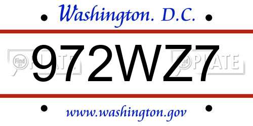 972WZ7 District Of Columbia License Plate