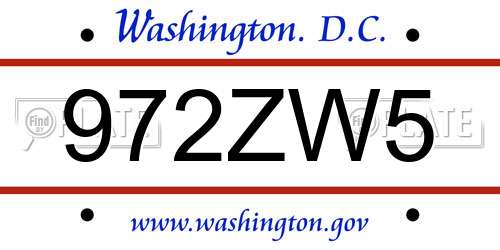 972ZW5 District Of Columbia License Plate