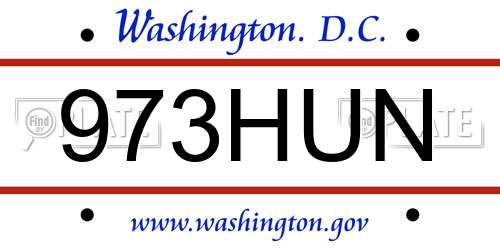 973HUN District Of Columbia License Plate