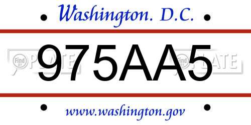 975AA5 District Of Columbia License Plate
