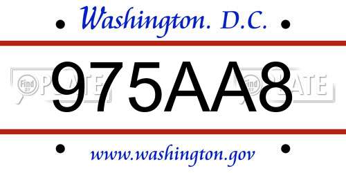975AA8 District Of Columbia License Plate