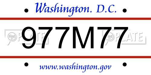 977M77 District Of Columbia License Plate