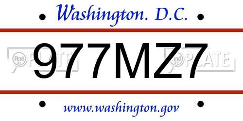 977MZ7 District Of Columbia License Plate