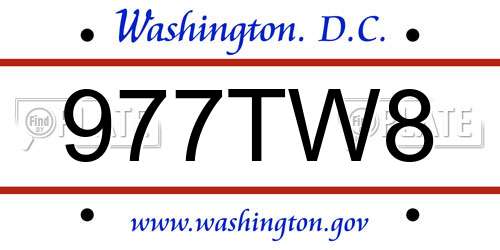 977TW8 District Of Columbia License Plate