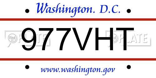 977VHT District Of Columbia License Plate