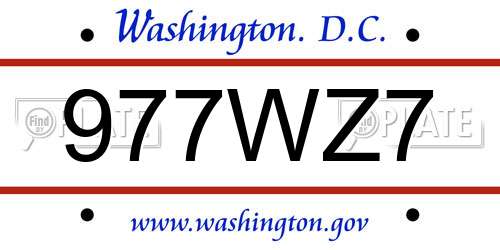 977WZ7 District Of Columbia License Plate