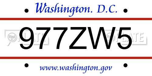 977ZW5 District Of Columbia License Plate