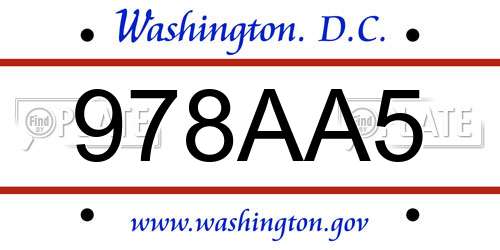 978AA5 District Of Columbia License Plate
