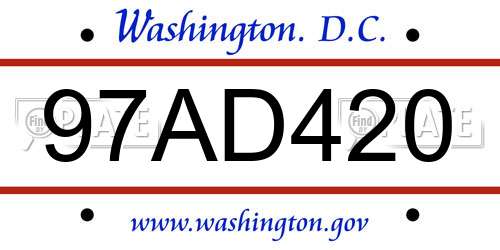 97AD420 District Of Columbia License Plate