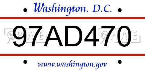 97AD470 District Of Columbia License Plate