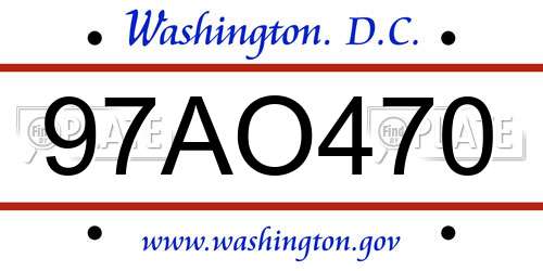 97AO470 District Of Columbia License Plate