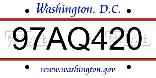 97AQ420 District Of Columbia License Plate