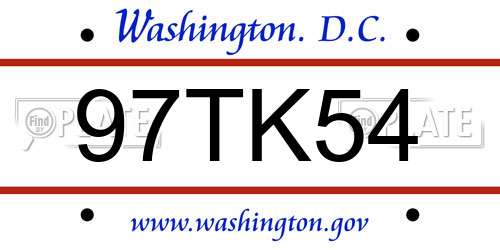 97TK54 District Of Columbia License Plate