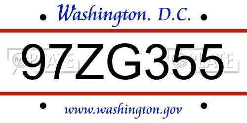 97ZG355 District Of Columbia License Plate