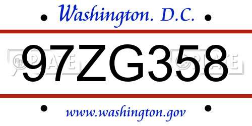 97ZG358 District Of Columbia License Plate