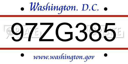 97ZG385 District Of Columbia License Plate