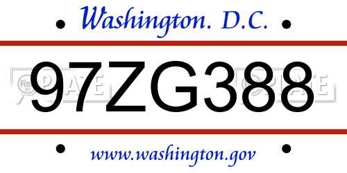 97ZG388 District Of Columbia License Plate