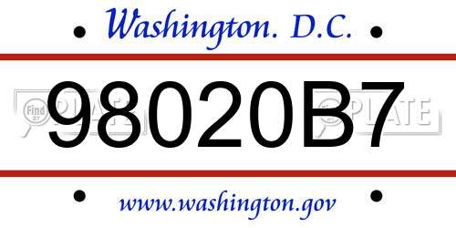 98020B7 District Of Columbia License Plate