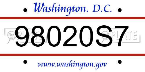 98020S7 District Of Columbia License Plate