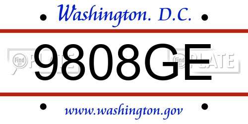 9808GE District Of Columbia License Plate