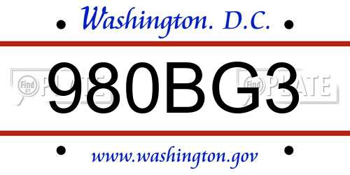 980BG3 District Of Columbia License Plate