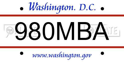 980MBA District Of Columbia License Plate