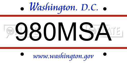 980MSA District Of Columbia License Plate