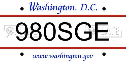 980SGE District Of Columbia License Plate
