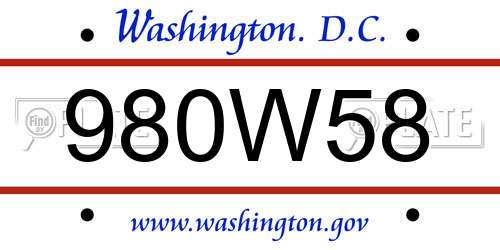 980W58 District Of Columbia License Plate