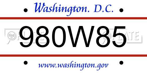 980W85 District Of Columbia License Plate