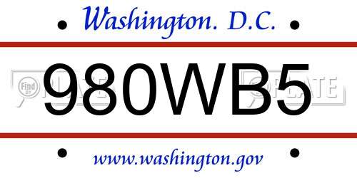 980WB5 District Of Columbia License Plate