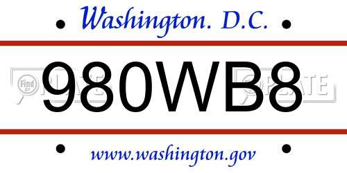 980WB8 District Of Columbia License Plate