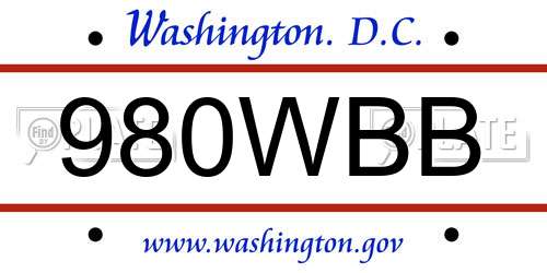 980WBB District Of Columbia License Plate