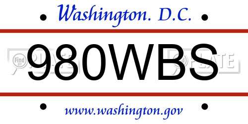 980WBS District Of Columbia License Plate