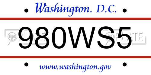 980WS5 District Of Columbia License Plate