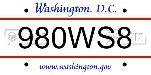 980WS8 District Of Columbia License Plate
