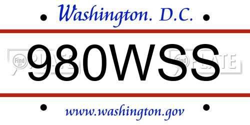 980WSS District Of Columbia License Plate