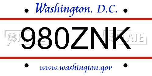 980ZNK District Of Columbia License Plate