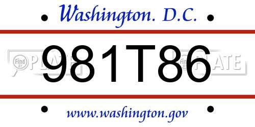 981T86 District Of Columbia License Plate