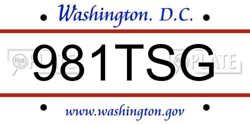981TSG District Of Columbia License Plate