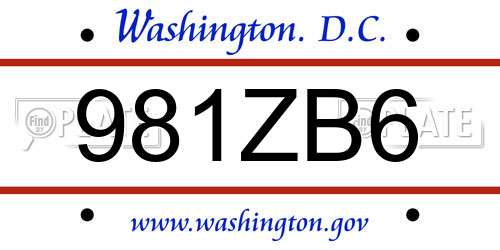 981ZB6 District Of Columbia License Plate